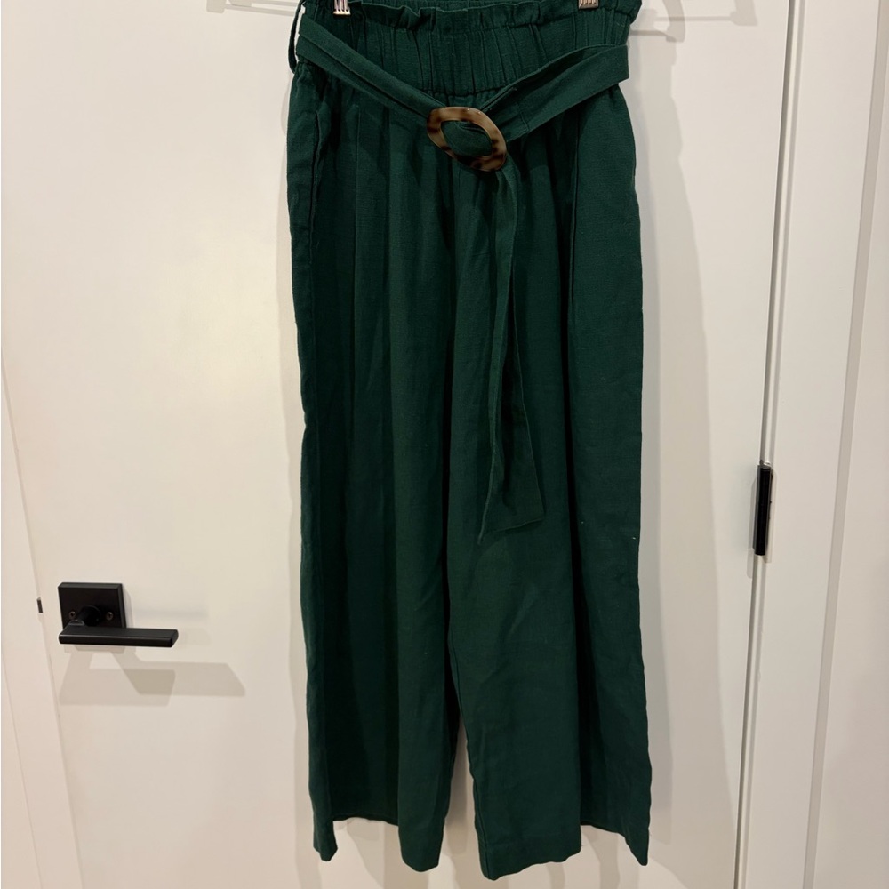 Elegant Workhall Forest Green Wide-Leg Pants